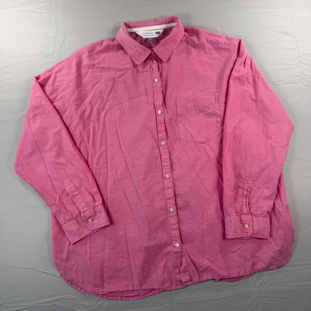 Old Navy Boyfriend Shirt Womens XXL Pink Cotton Button Down Long Sleeve Top